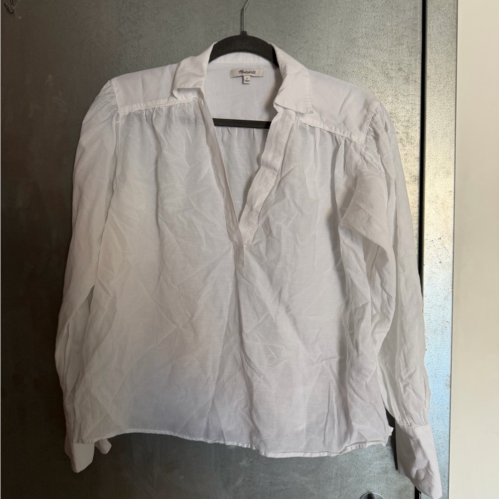Madewell Crisp White V-Neck Blouse